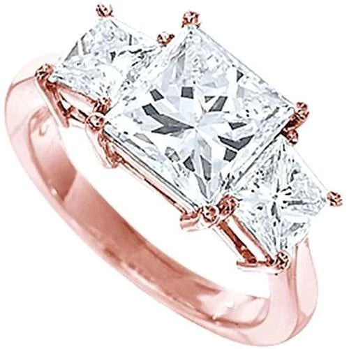 3.01 Karat Echt Diamant-Verlobungsring im Prinzessin-Schliff mit drei Steinen