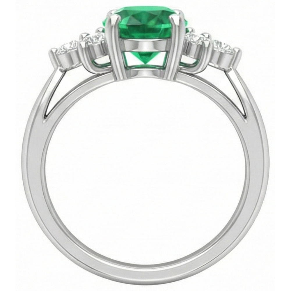 3,10 Karat Krappen-Set Grün Smaragd-Aus der Erde Abgebauter Natürlicher Diamant-Edelstein-Ring Weißgold 14K