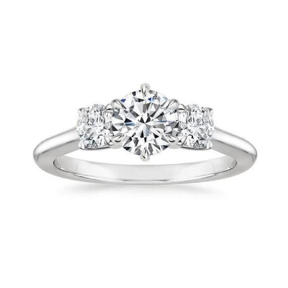 3.25 Karat 3 Steine Stil Echt Aus der Erde Abgebauter Natürlicher Diamanten im Rundschliff Ring Weißgold 14K Neu