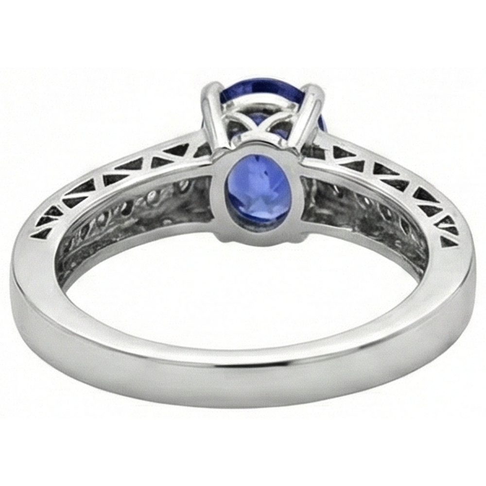 3,25 Karat Tansanit und Aus der Erde Abgebauter Natürlicher Diamant Verlobungsring 14K Weißgold