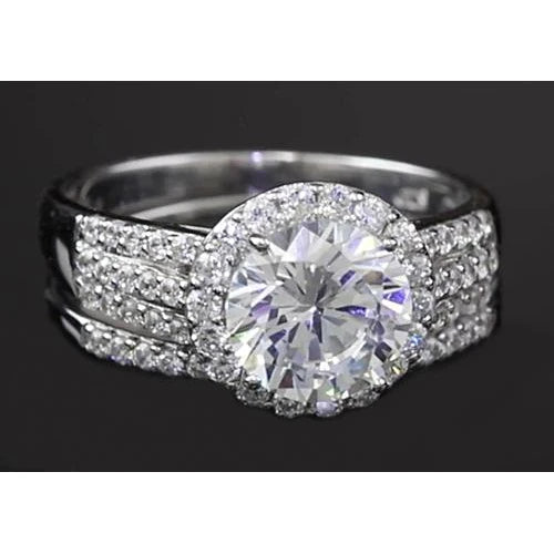 3.50 Karat Echt Diamant runder Verlobungsring mit Halofassung