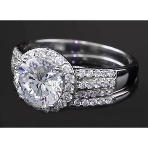 3.50 Karat Echt Diamant runder Verlobungsring mit Halofassung