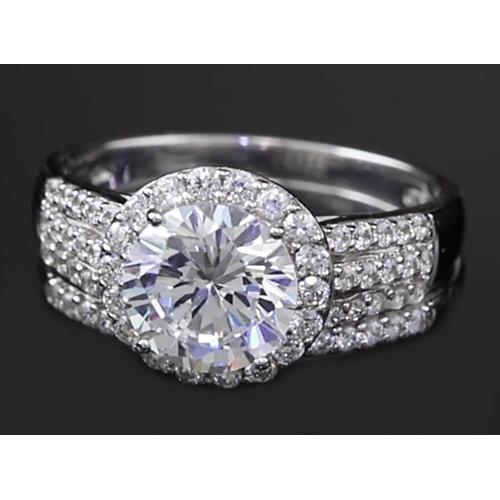 3.50 Karat Echt Diamant runder Verlobungsring mit Halofassung