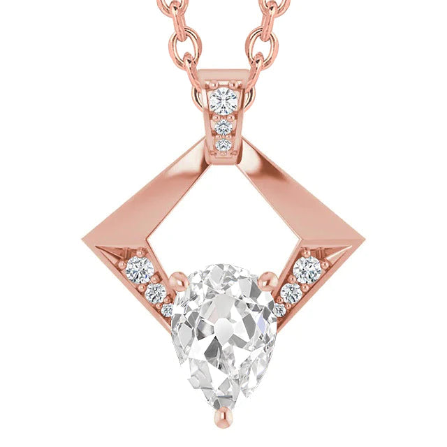 3.50 Karat Roségold Rund & Birne Altschliff Echt Diamant Anhänger Schmuck 14K
