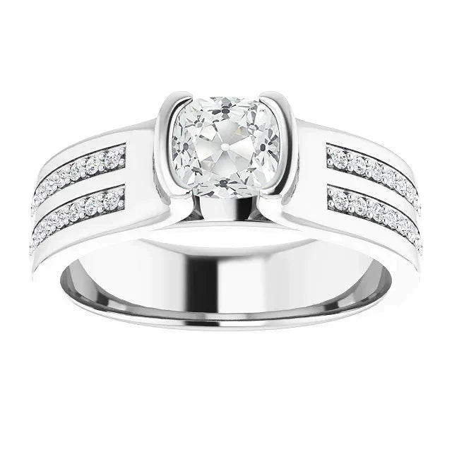 3.50 Karat Rund & Kissen Altschliff Echt Diamantring Halbe Lünette Set