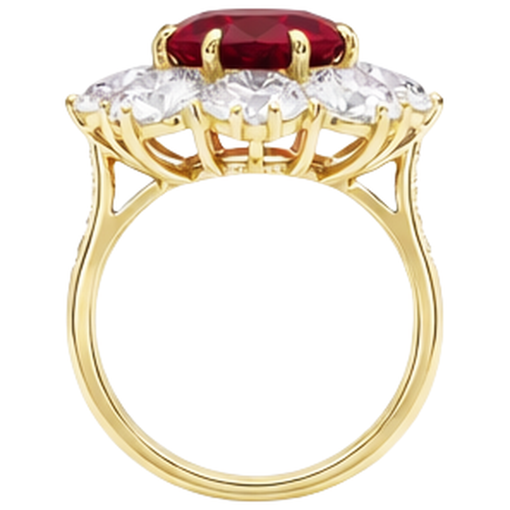 3,75 ct Krappenbesatz Rubin und Aus der Erde Abgebauter Natürlicher Diamanten Ehering Gold Gelb 14K