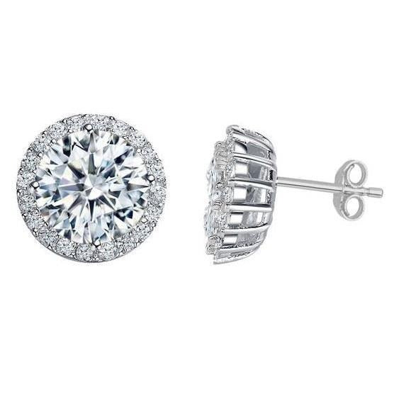 3.80 Karat runde Brillantschliff Halo Echt Aus der Erde Abgebauter Natürlicher Diamanten Ohrstecker Weißgold