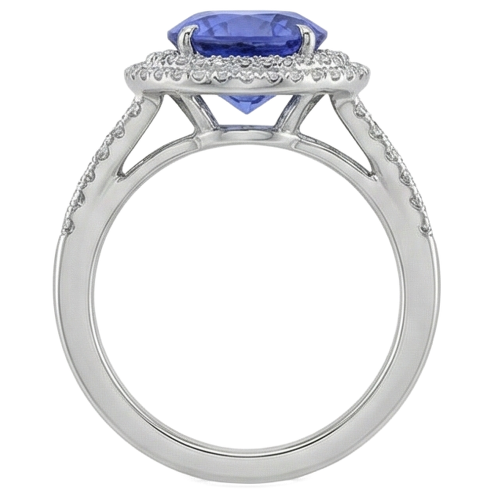 3,80 ct. Tansanit im Rundschliff mit Aus der Erde Abgebauter Natürlicher Diamanten Ehering Gold Weiß