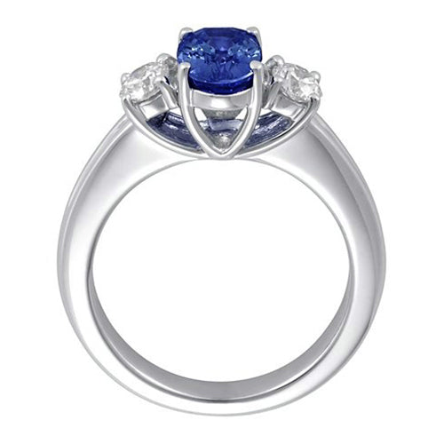3 Steine Saphir und Aus der Erde Abgebauter Natürlicher Diamanten Ring Jubiläum 14K Gold