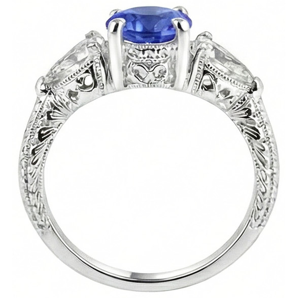 4.01 Ct Ehering Sri Lanka Saphir Trillion Aus der Erde Abgebauter Natürlicher Diamanten 3-Stein