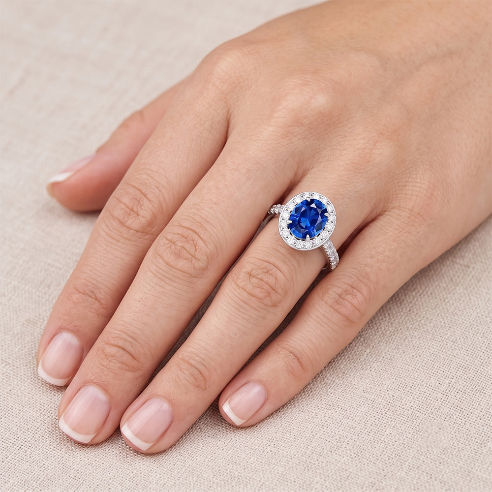 4.25 Karat Krappenset Saphir und Aus der Erde Abgebauter Natürlicher Diamanten Ring Weißgold 14K