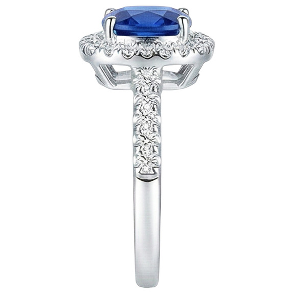 4.30 Ct Ringkissen Ceylon Blauer Saphir Und Runde Aus der Erde Abgebauter Natürlicher Diamanten