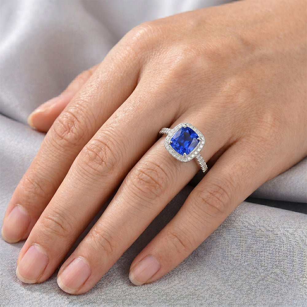 4.30 Ct Ringkissen Ceylon Blauer Saphir Und Runde Aus der Erde Abgebauter Natürlicher Diamanten