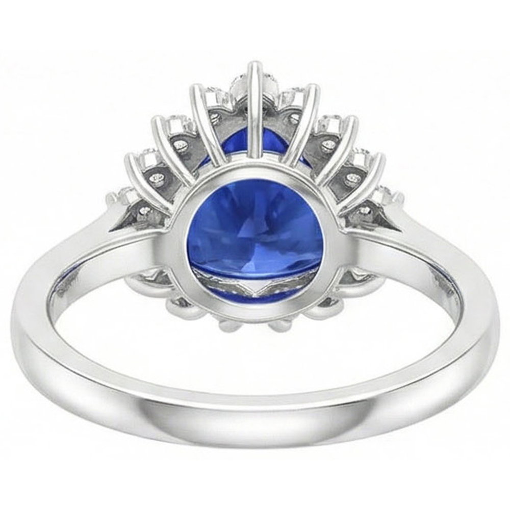 4.60 Karat Billionen Ceylon Saphir Ring mit runden Aus der Erde Abgebauter Natürlicher Diamanten Weißgold 14K
