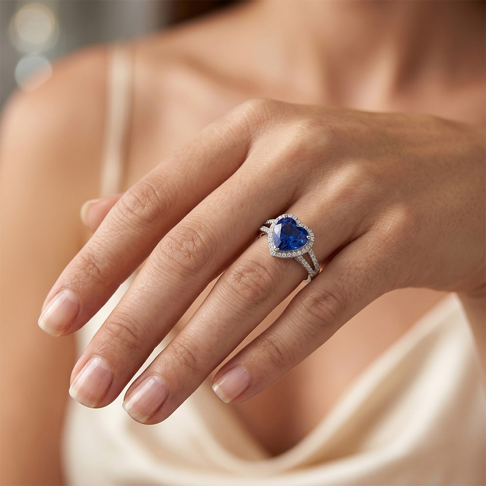 4.75 Karat Ceylon Saphir und Aus der Erde Abgebauter Natürlicher Diamanten Ring Weißgold 14K