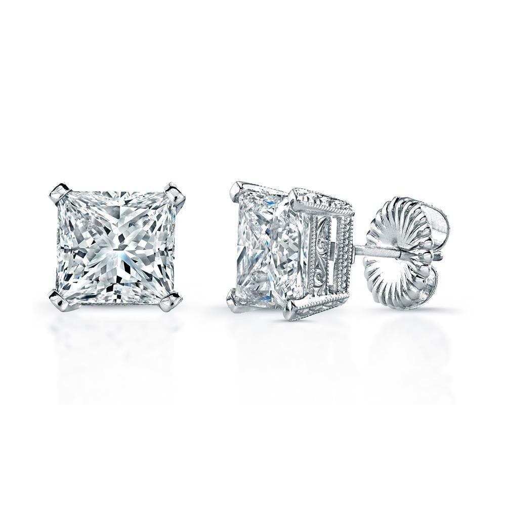 4 Karat Damen Ohrstecker Prinzessin Schliff Echt Aus der Erde Abgebauter Natürlicher Diamanten Weißgold 14K