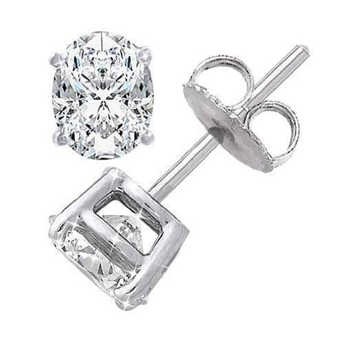 4 Karat Großer Ovalschliff Echt Aus der Erde Abgebauter Natürlicher Diamant Ohrstecker Weißgold Damenschmuck