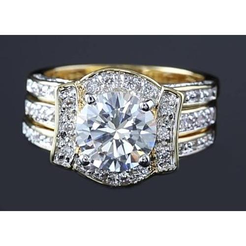 4 Karat Jubiläumsring-Set Runder Echt Diamant Gelbgold 14K