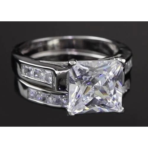 4 Karat Princess Echt Diamant Verlobungsring Set Weißgold 14K Kanal