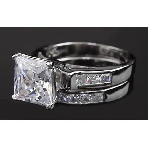 4 Karat Princess Echt Diamant Verlobungsring Set Weißgold 14K Kanal