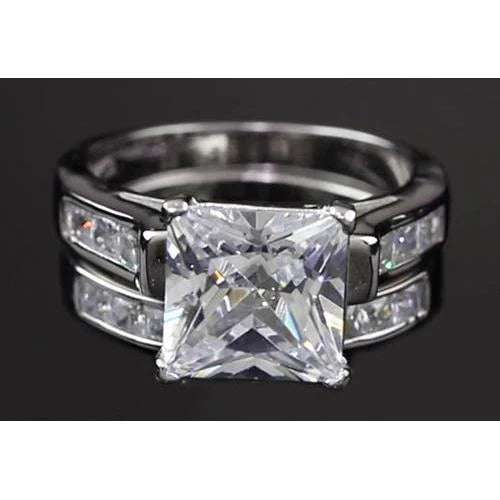 4 Karat Princess Echt Diamant Verlobungsring Set Weißgold 14K Kanal