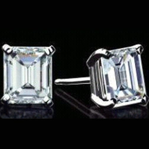 4 Karat Smaragdschliff Ohrstecker Echt Aus der Erde Abgebauter Natürlicher Diamant Damen Feiner Ohrring Weißgold 14K