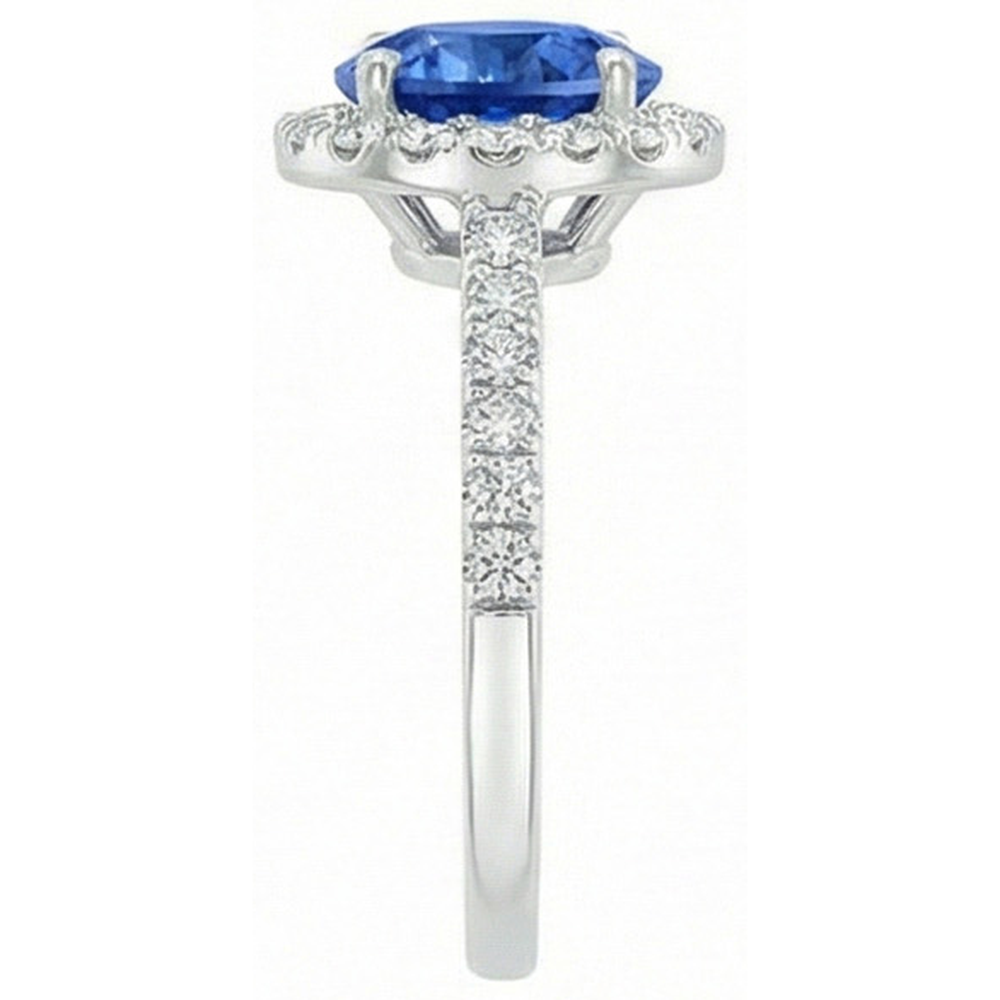 4 Kt. Ceylon Saphir und Aus der Erde Abgebauter Natürlicher Diamanten Ring Weißgold 14K