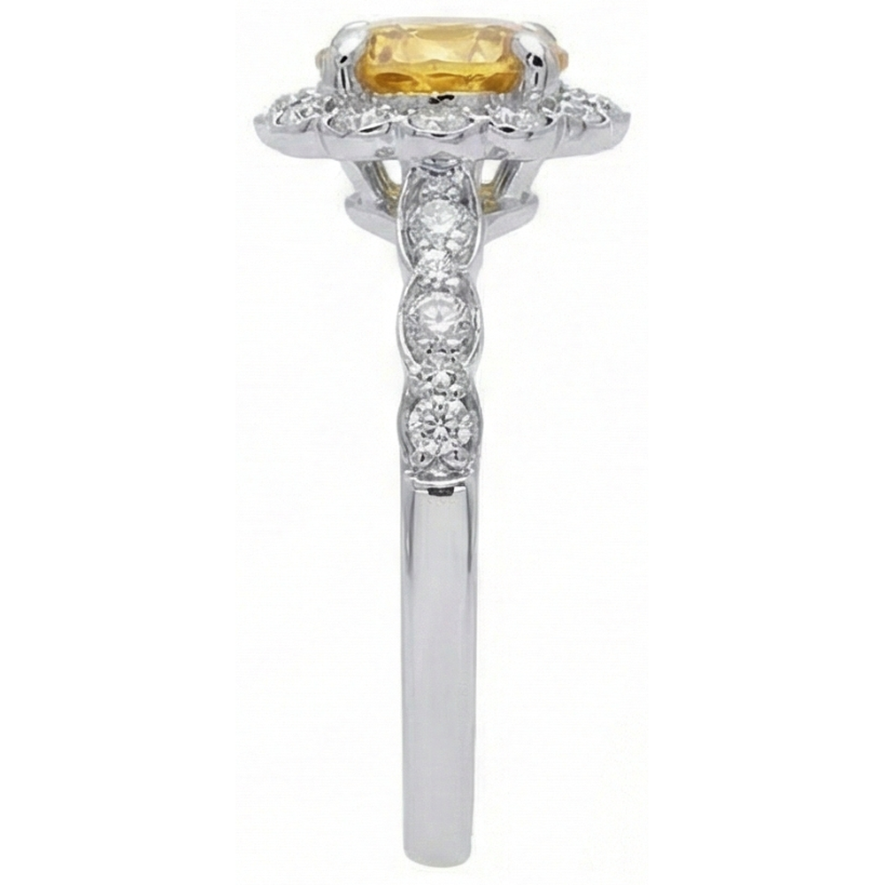 4 Kt Gelber Saphir Und Aus der Erde Abgebauter Natürlicher Diamanten Ring Weißgold 14K