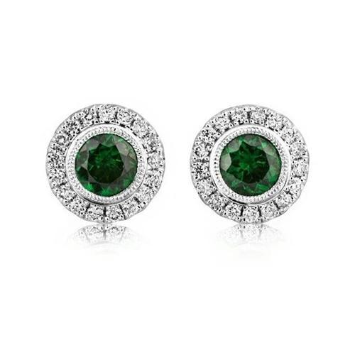 4 Kt Grün Smaragd Mit Diamant Halo Ohrstecker Im Rundschliff Gold