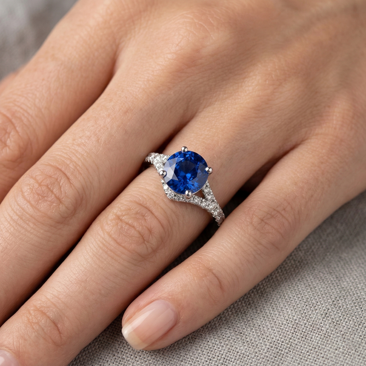 4.35 ct Krappenbesatz Ceylon Saphir Aus der Erde Abgebauter Natürlicher Diamanten Ring Weißgold