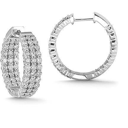 4,30 Karat In And Out 3 Reihige Echt Diamanten Creolen Weiß Gold 14K