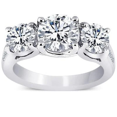 4,31 Karat runde Echt Diamanten 3 Steine Stil Hochzeitstag Ring