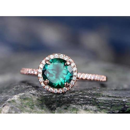 4,40 Karat runder Grün Smaragd mit Diamantring Roségold 14K