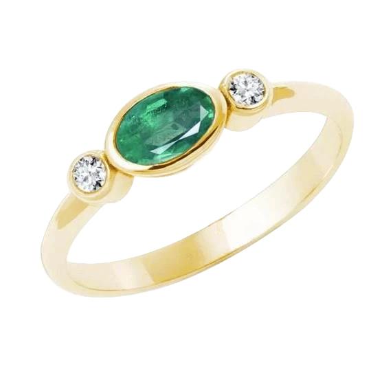 4,50 Karat Lünette Set Grün Smaragd & Diamant Ehering 3 Steine