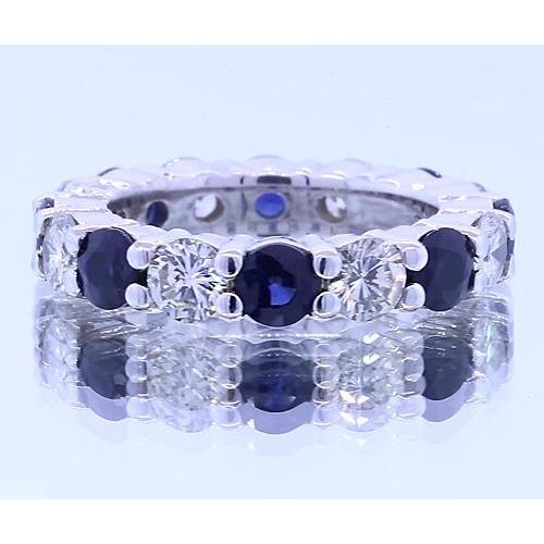 4,80 Karat Runder Eternity Band Schmuck Blauer Saphir Weißgold 14K - harrychadent.de
