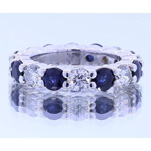 4,80 Karat Runder Eternity Band Schmuck Blauer Saphir Weißgold 14K - harrychadent.de