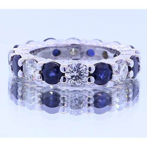 4,80 Karat Runder Eternity Band Schmuck Blauer Saphir Weißgold 14K - harrychadent.de