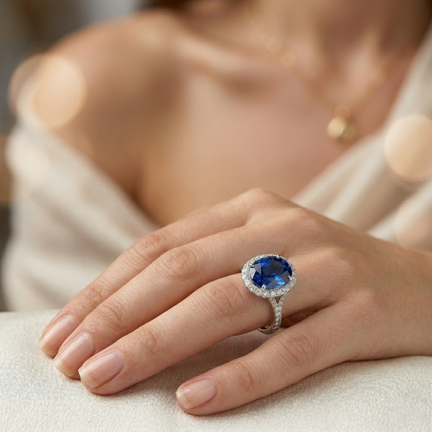 4 Karat Sri Lanka Saphir Aus der Erde Abgebauter Natürlicher Diamanten Ring Krappenset Weißgold 14K
