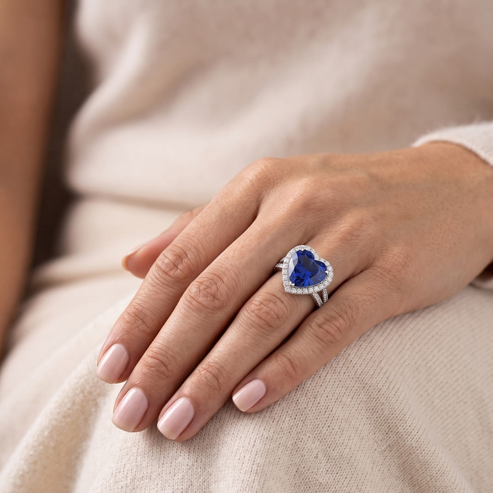 4,45 ct Blauer Saphir-Aus der Erde Abgebauter Natürlicher Diamant-Fancy-Ring im Herzschliff Weißgold 14K