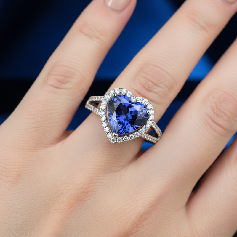 4,45 ct Blauer Saphir-Aus der Erde Abgebauter Natürlicher Diamant-Fancy-Ring im Herzschliff Weißgold 14K
