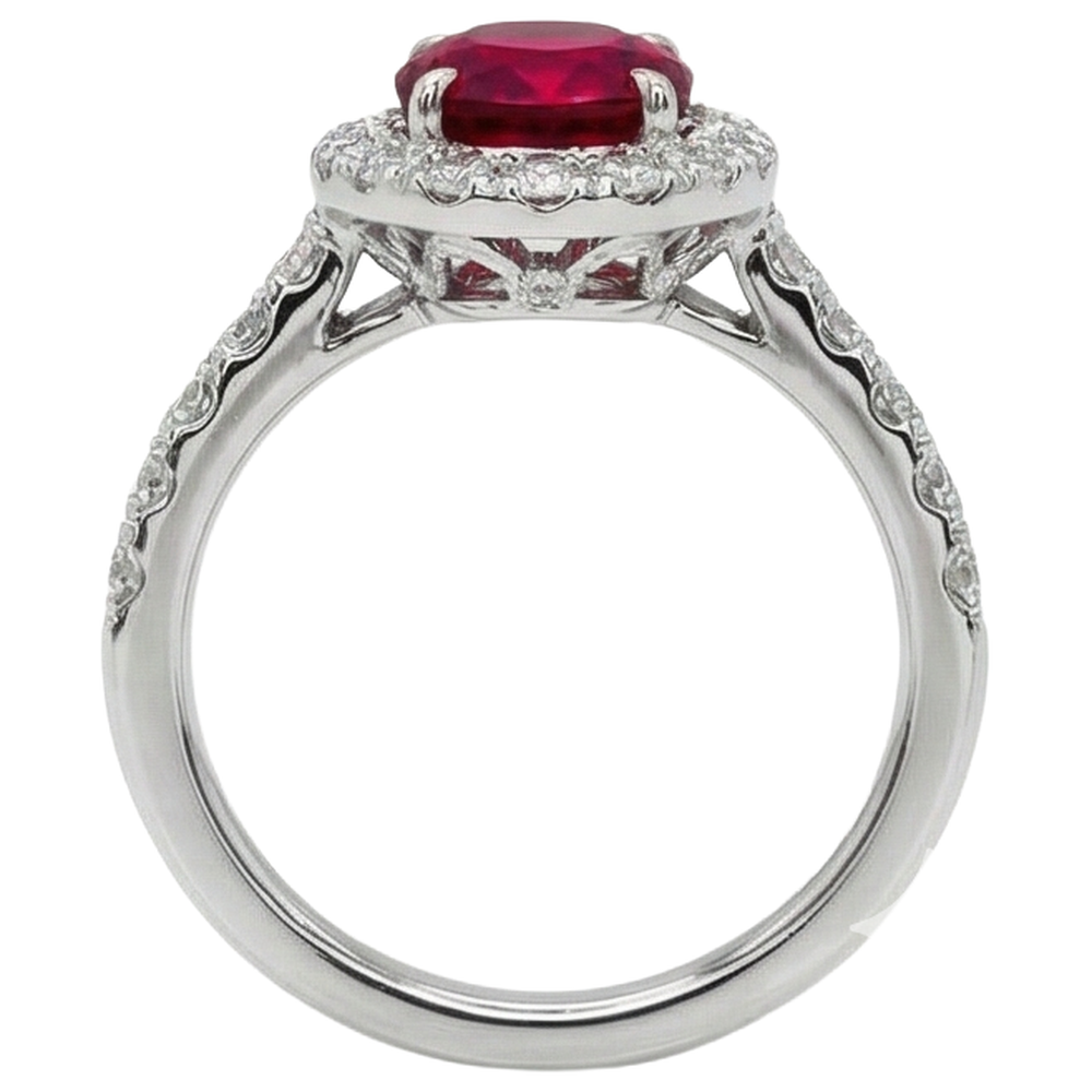 4,5 Karat Ovalschliff Rubin- und Aus der Erde Abgebauter Natürlicher Diamantring Weißgold Damenschmuck