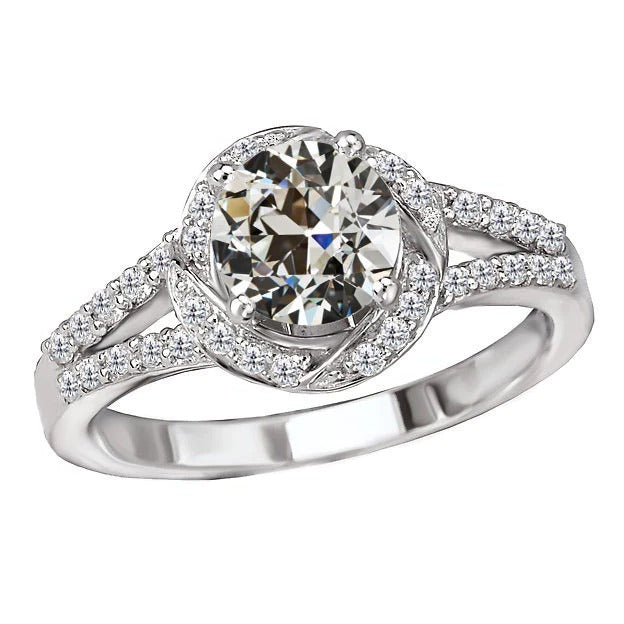 4.50 Karat Halo-Ehering mit rundem Echt Diamant im Altschliff, gespaltener Schaft