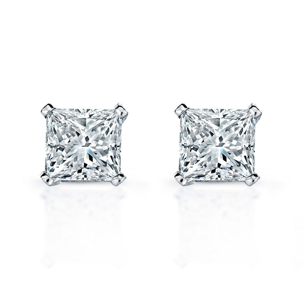 4 Karat Damen Ohrstecker Prinzessin Schliff Echt Aus der Erde Abgebauter Natürlicher Diamanten Weißgold 14K