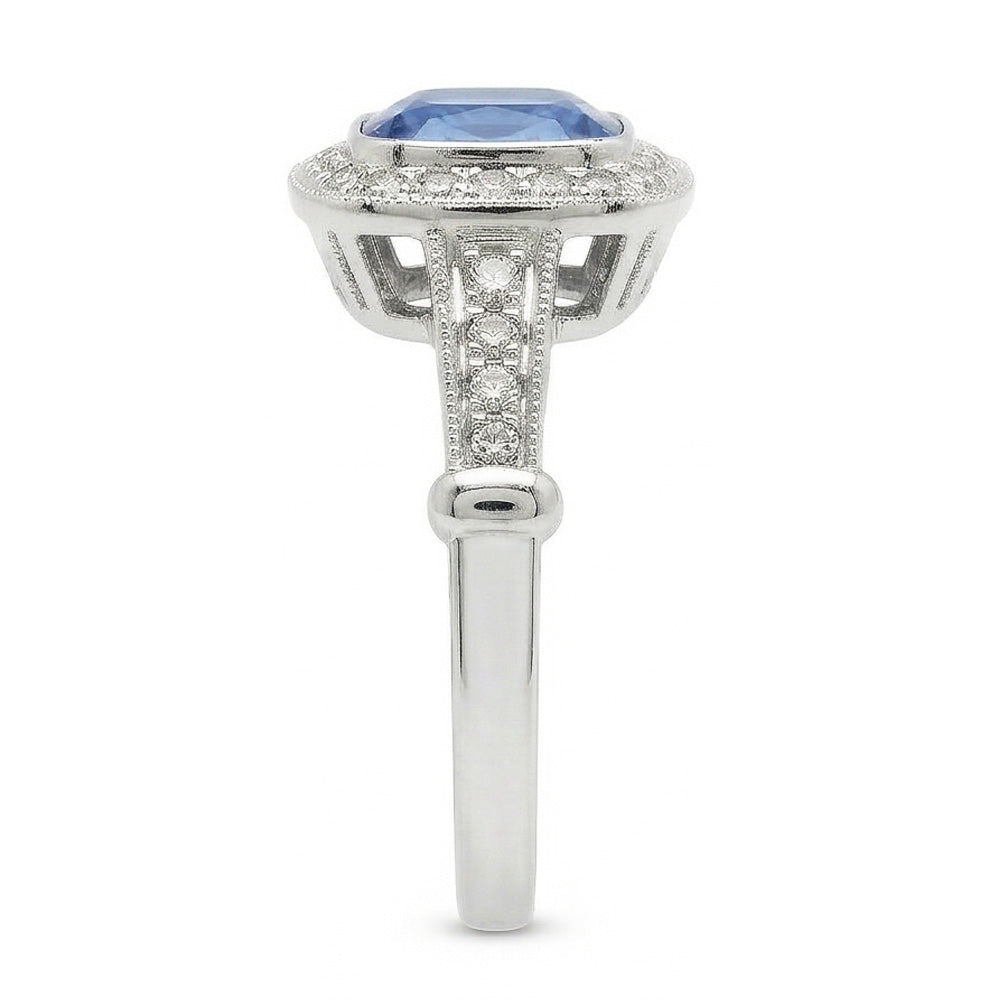 5.01 Karat blauer Saphir-Kissen Halo-Aus der Erde Abgebauter Natürlicher Diamant-Ring-Schmuck