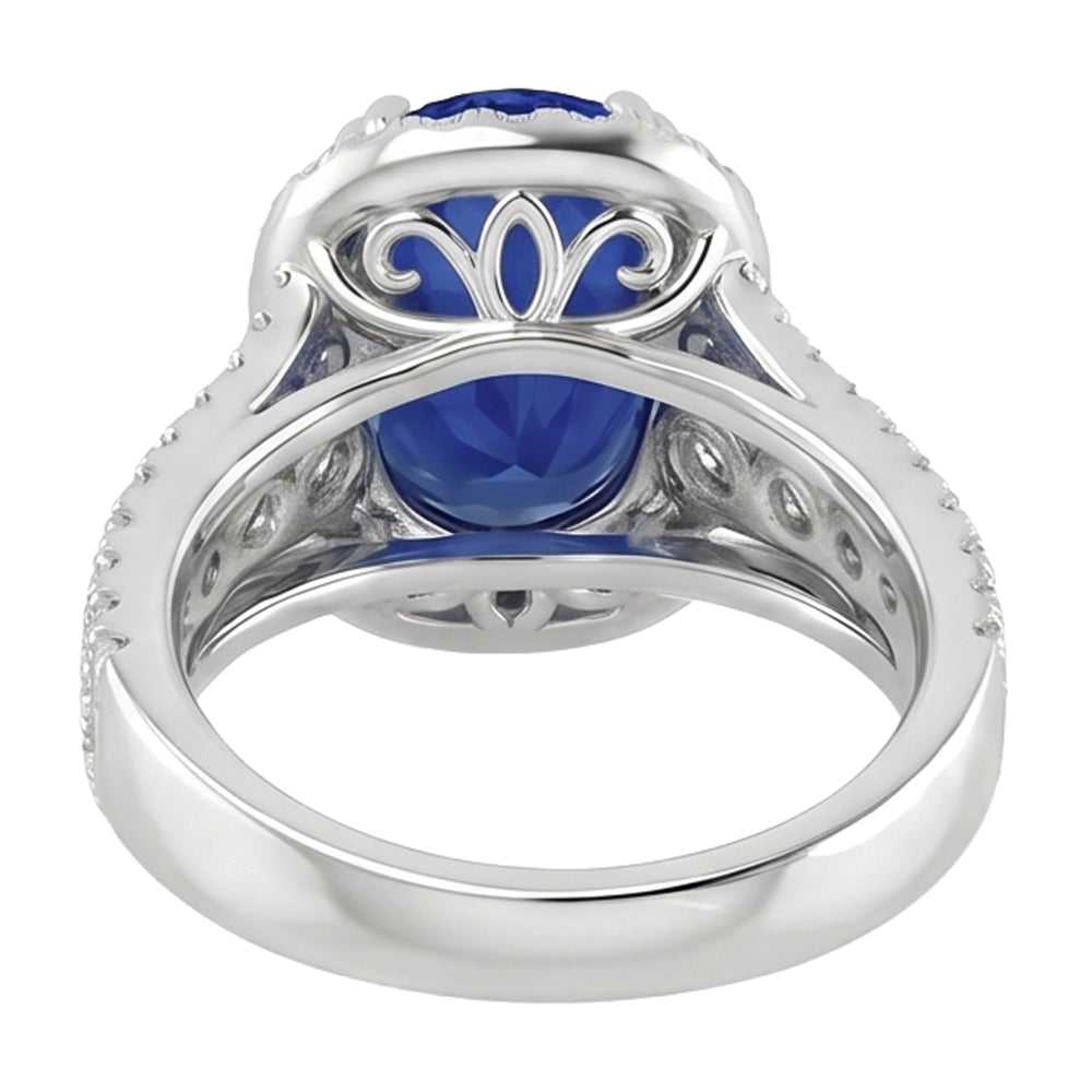 5.71 ct. Ovaler srilankischer Saphir & runde Aus der Erde Abgebauter Natürlicher Diamanten 14K Weißgold Ring