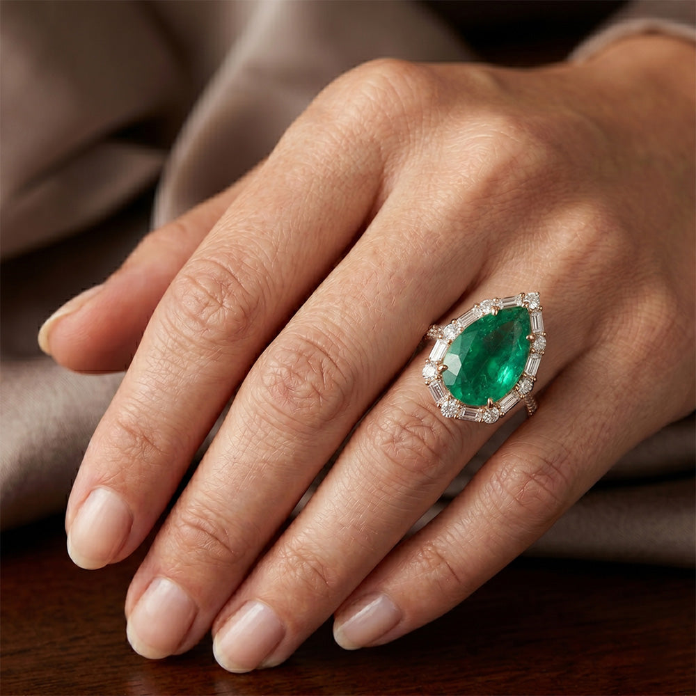 5 Karat Edler Smaragd Halo-Fassung Ring in 14 Karat Roségold