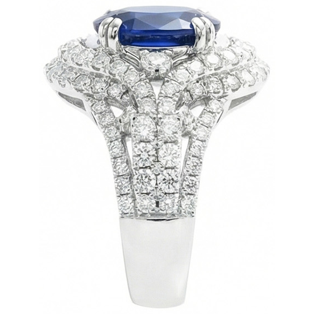 5 Karat Oval Ceylon Sri Lanka Saphir Aus der Erde Abgebauter Natürlicher Diamant Ring Weißgold 14K