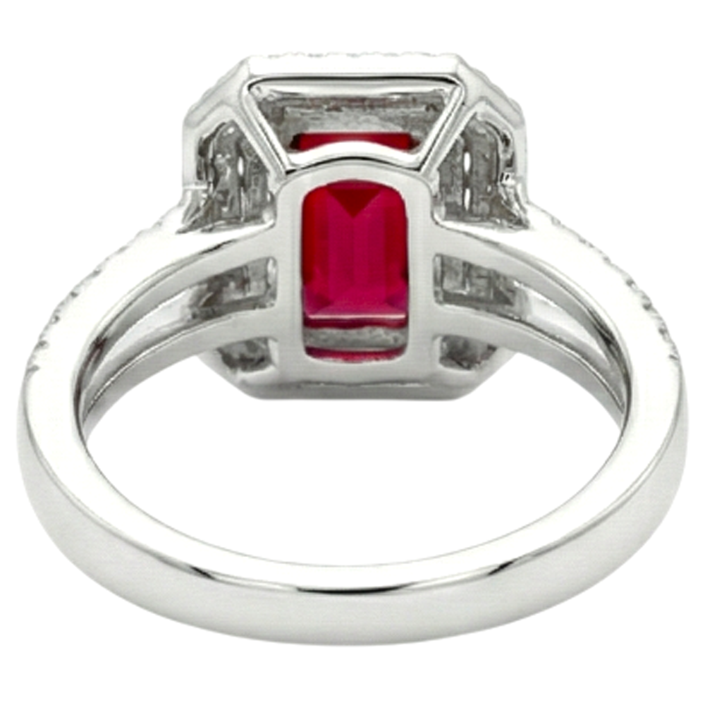 5 Karat Smaragdschliff Rubin und Aus der Erde Abgebauter Natürlicher Diamant Ring Weißgold 14K Schmuck