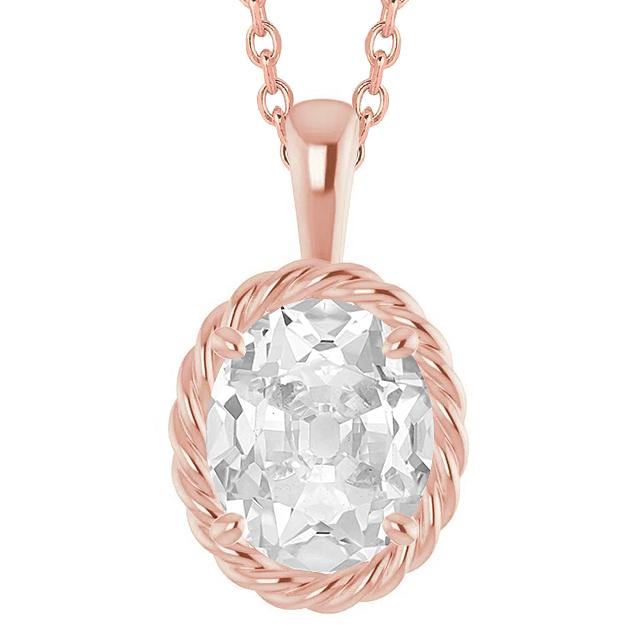 5 Karat Solitaire Echt Diamant Slide Anhänger Oval alter Bergmann mit Kette