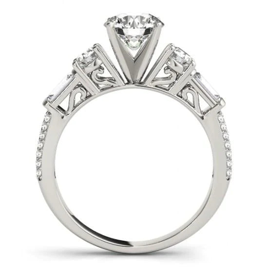 5 Steine Verlobungsring Runde & Baguettes 3.0 Karat Echt Diamant WG 14K